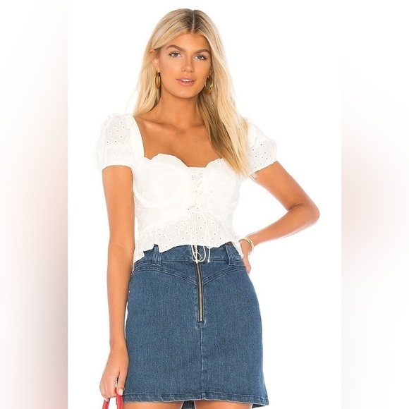 FOR LOVE AND LEMONS Charlotte Eyelet Lace Up Blouse In White - Picture 2 of 12